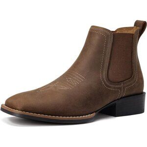 Boots for Men - Mens Square Toe Boots Ankle Brown2
